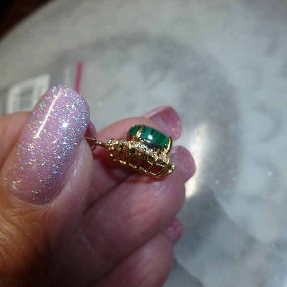 18K Gold Electroplate Malachite Swarovski Crystals Pendant - Picture 8 of 10